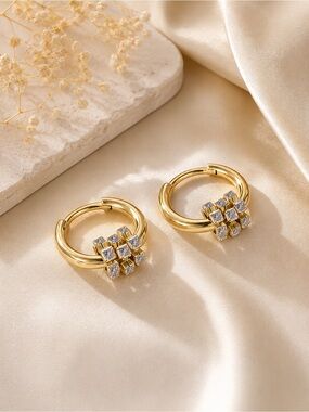 316 Stainless Steel Gold Hoop Earrings with CZ | Waterproof & Tarnish Resistant